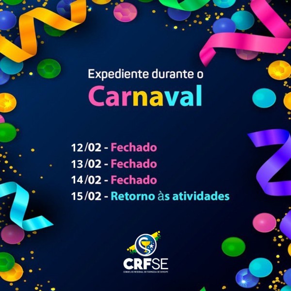 CRF/SE terá alteração no horário de funcionamento durante o período do Carnaval; Confira