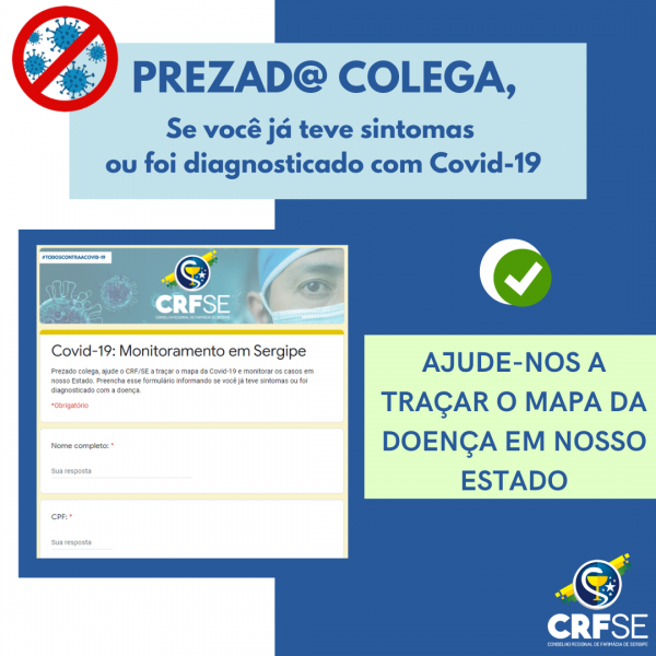 COVID-19: CRF/SE DISPONIBILIZA FORMULÁRIO PARA NOTIFICAÇÃO DE CASOS ENTRE FARMACÊUTICOS