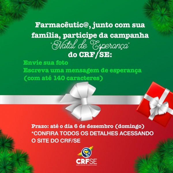CRF/SE CONVIDA FARMACÊUTICOS PARA PARTICIPAREM DA CAMPANHA DO NATAL DE ESPERANÇA